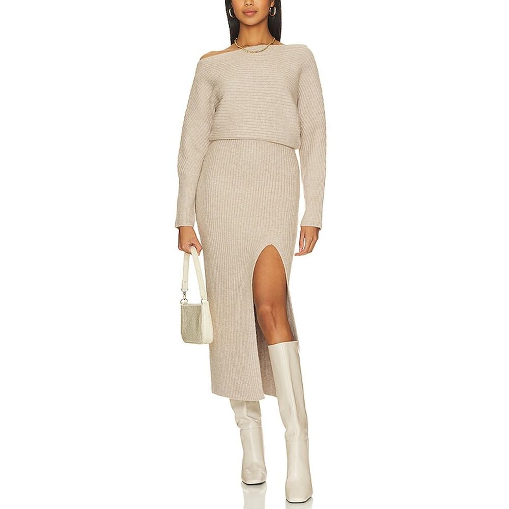 Line & Dot Ribbed Cream Alta Dress Size S
